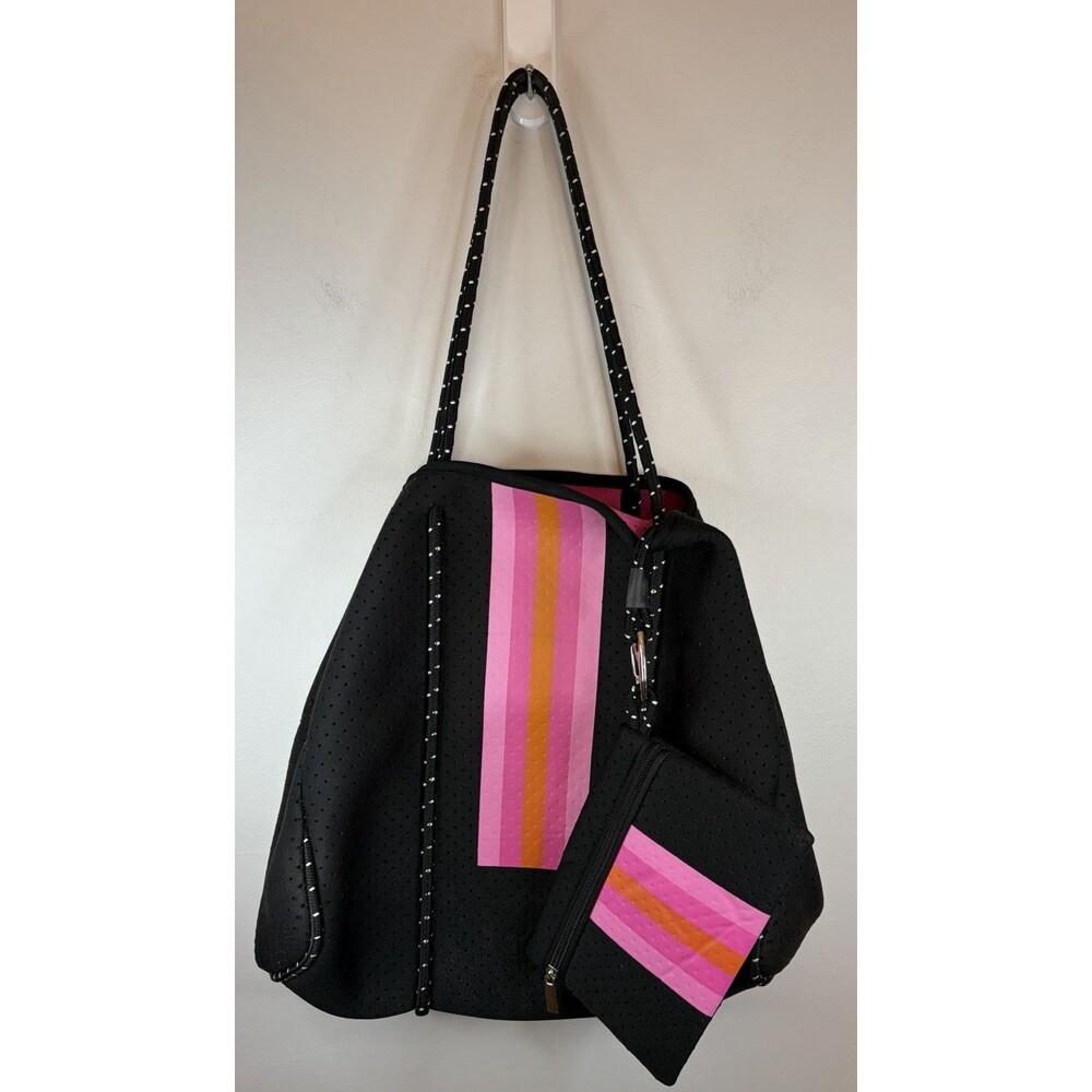 PARKER & HYDE Neoprene Tote Bag Black/Pink Women's Purse Shoulder Handbag